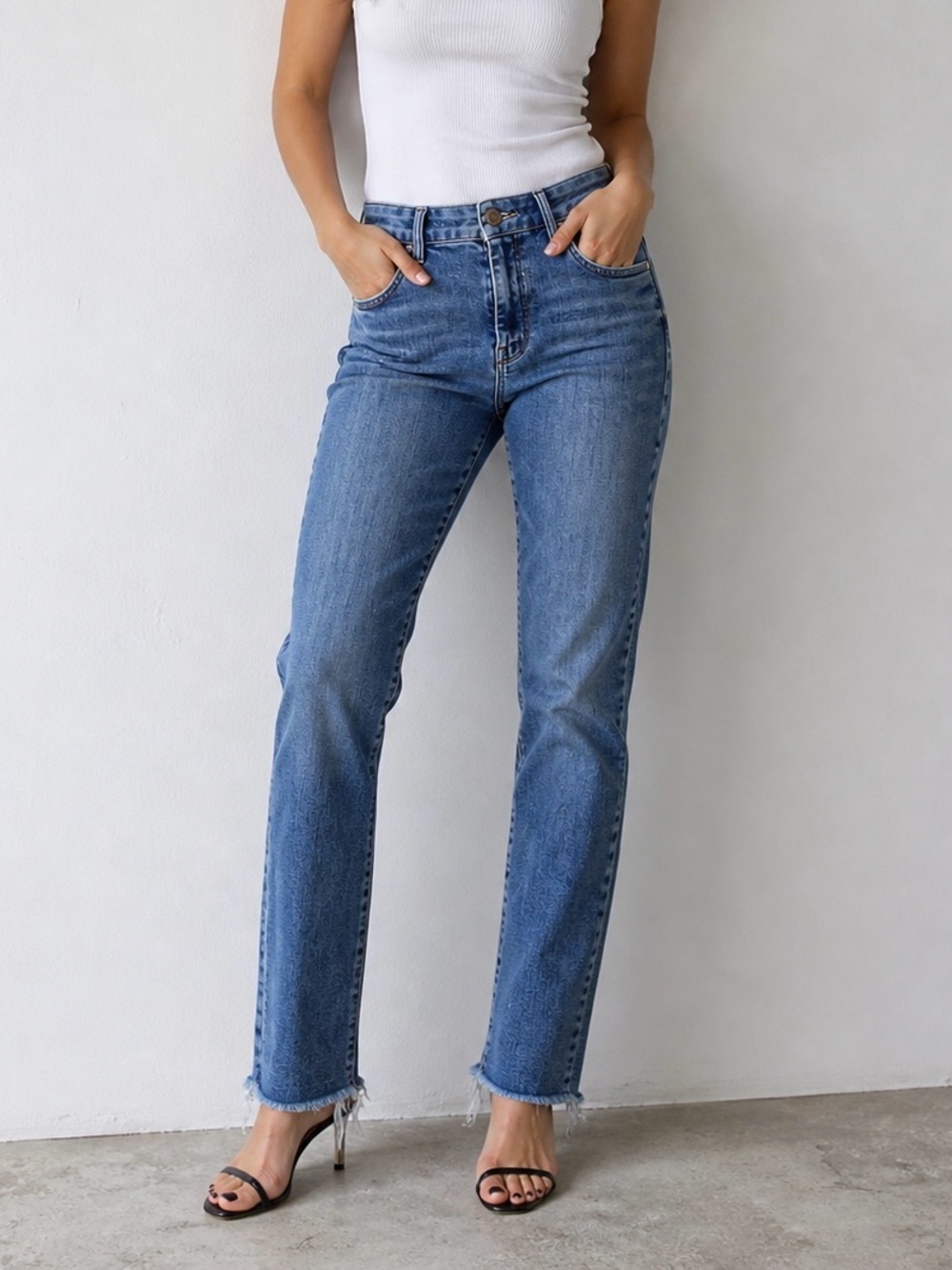 MOTHER High-Rise Straight Leg Jeans in Medium Blue